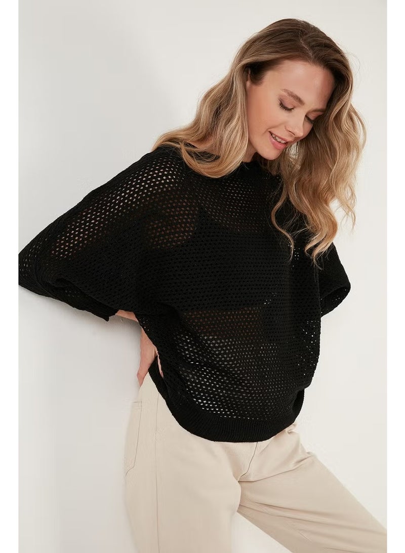 Lela Openwork Bat Sleeve Boat Neck Sweater Women's Sweater 6071571 - Image 4